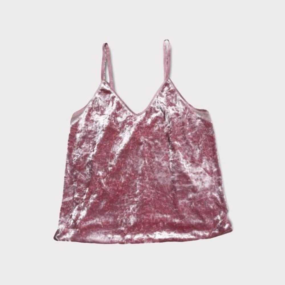 ZARA Crushed Velvet Top Light Pink Mesh Spaghetti Straps Womens Size Medium